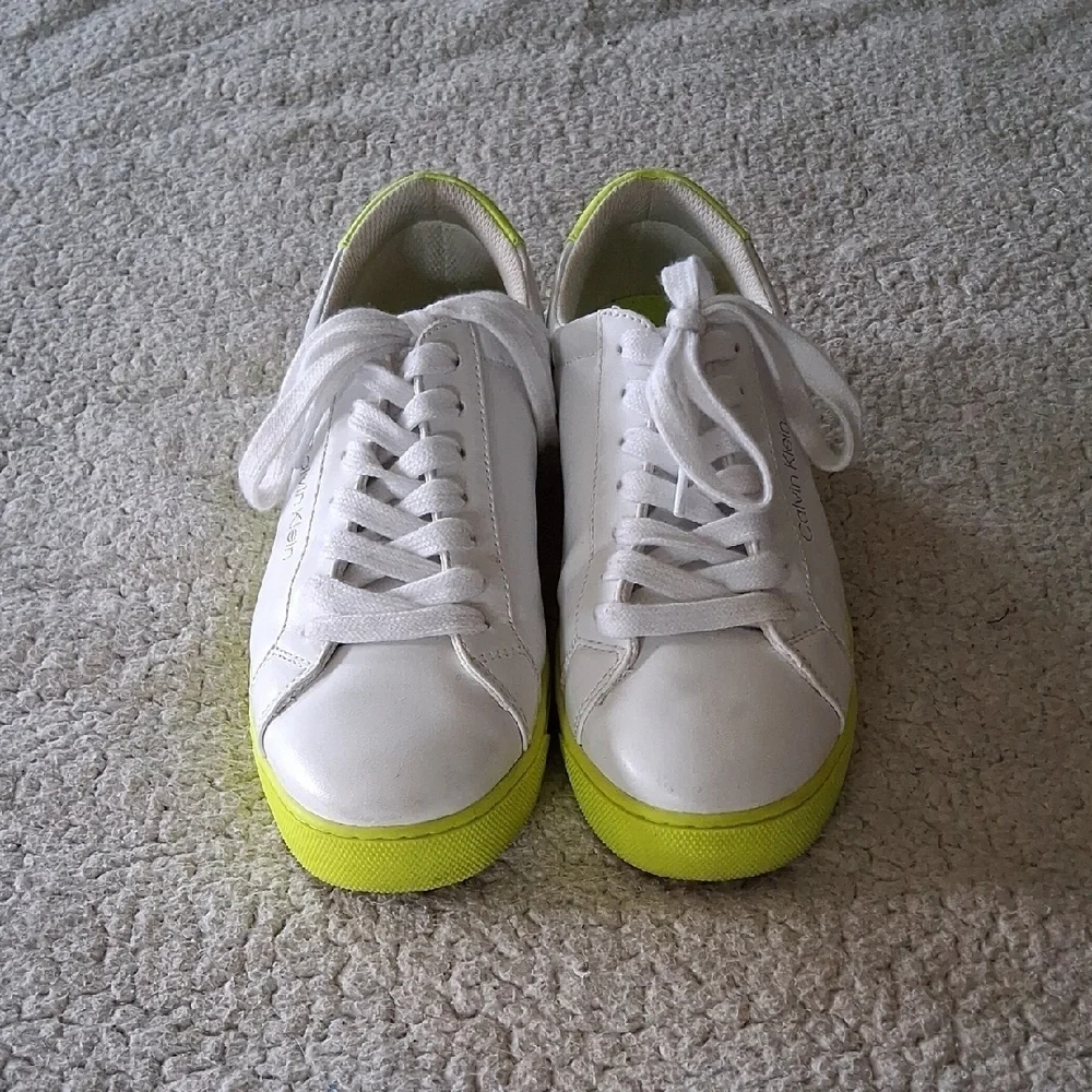 Calvin Klein White and Neon Green Sneakers